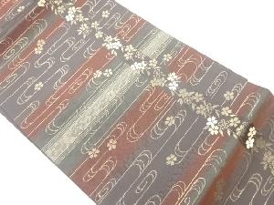 横縞に流水・枝垂れ桜模様織出し名古屋帯